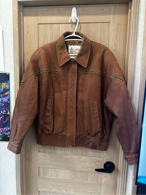 VTG Southwestern Soft Leather Bomber Jacket Size M Coachella Festival Country